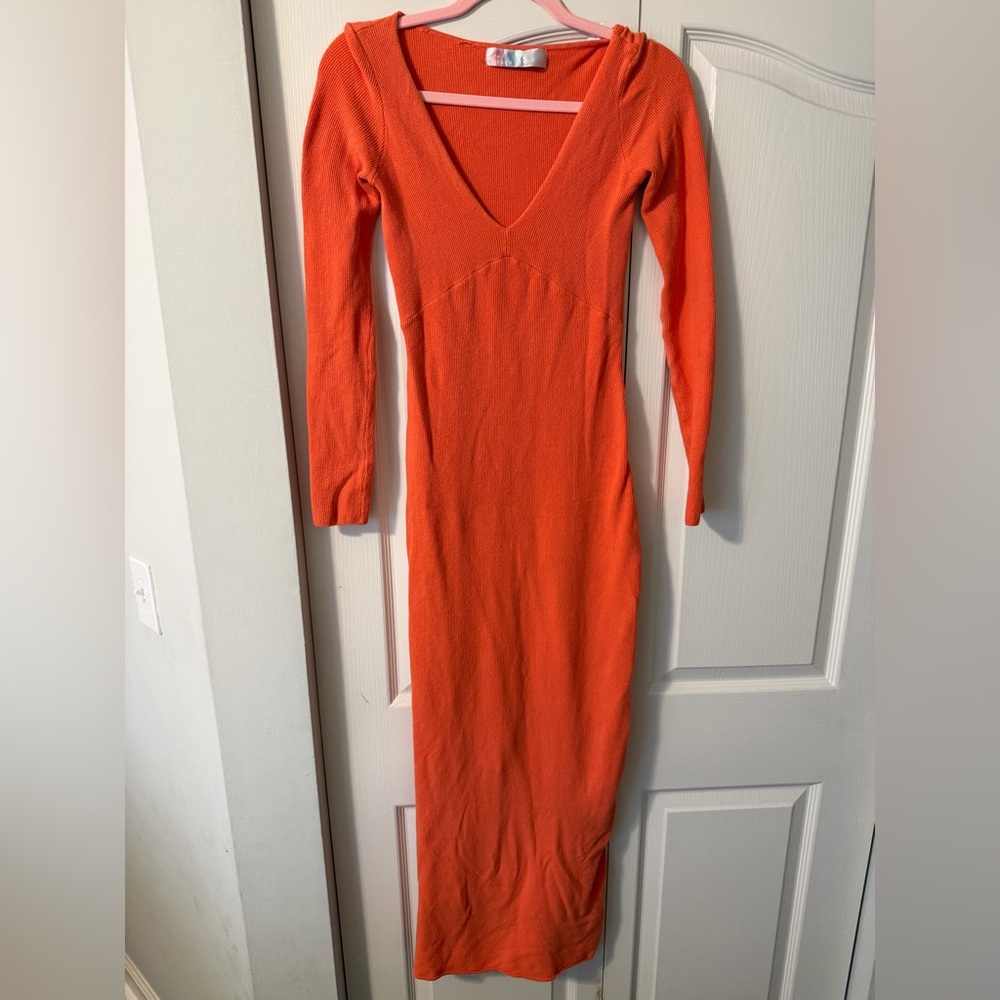Free People Vibrant Orange Long Sleeve Dress